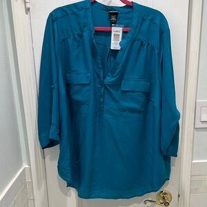 Torrid Blue Relaxed Buttoned Top with Mandarin Collar
